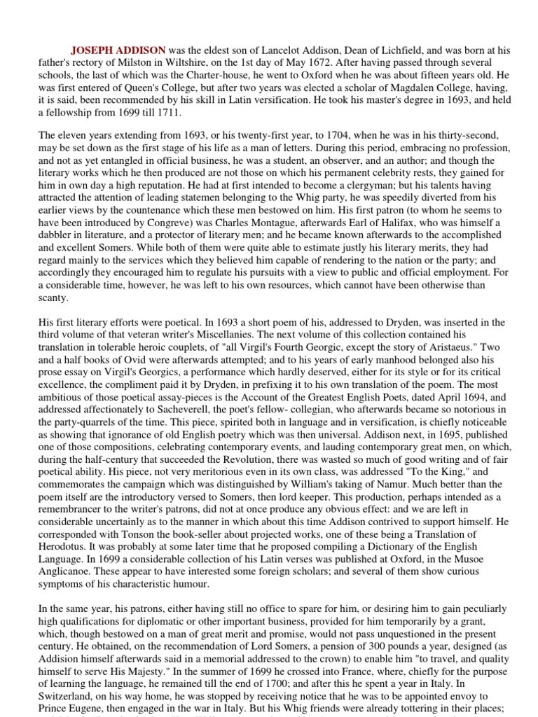 Joseph Addison As An Essayist PDF John Dryden John Churchill, 1st
