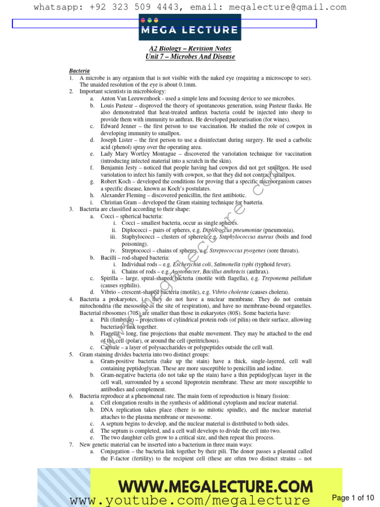 A2 Biology Microbes and Disease Notes | PDF | Hiv/Aids | Bacteria