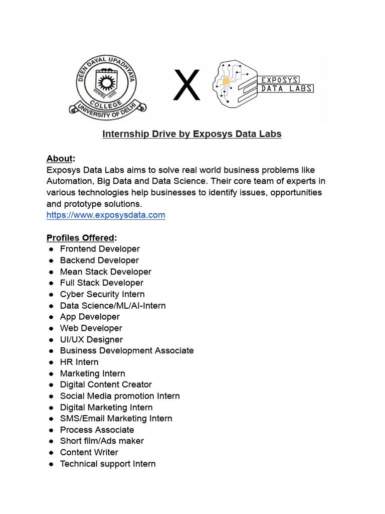 Internship drive by exposys data labs pdf