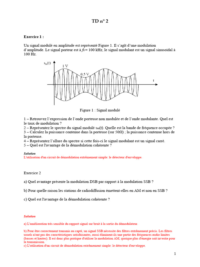 Modulation AM et SSB : Exercices et Solutions | PDF | Modulation ...