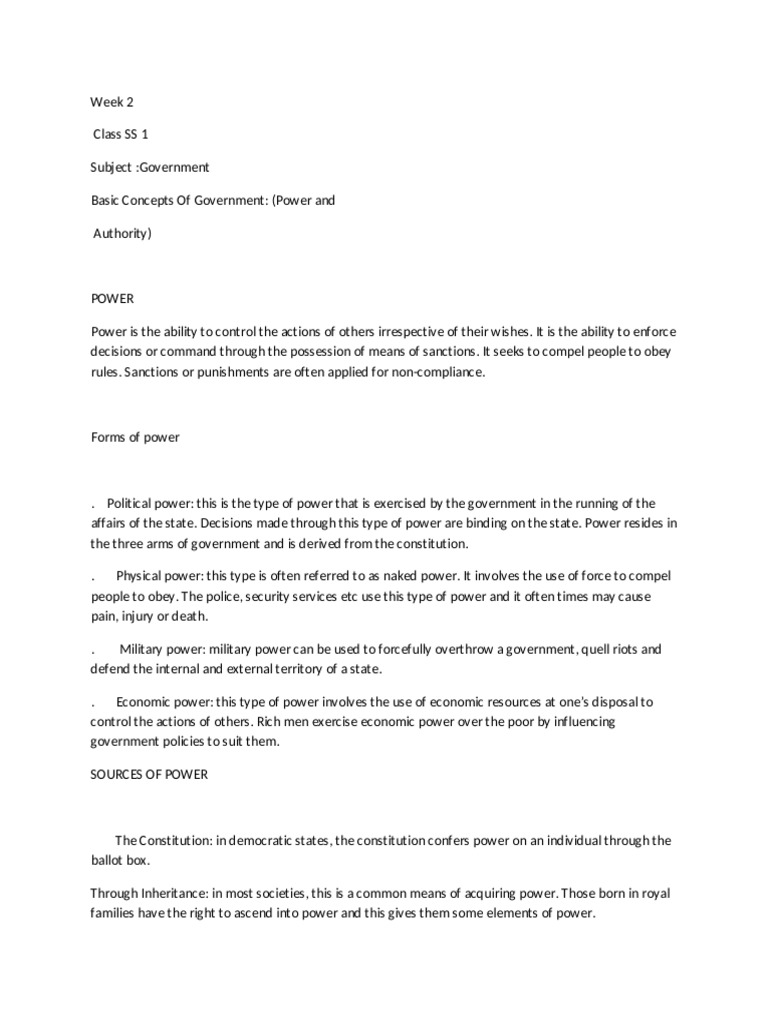 Week 2 Basic Concept of Government | PDF | Power (Social And Political ...