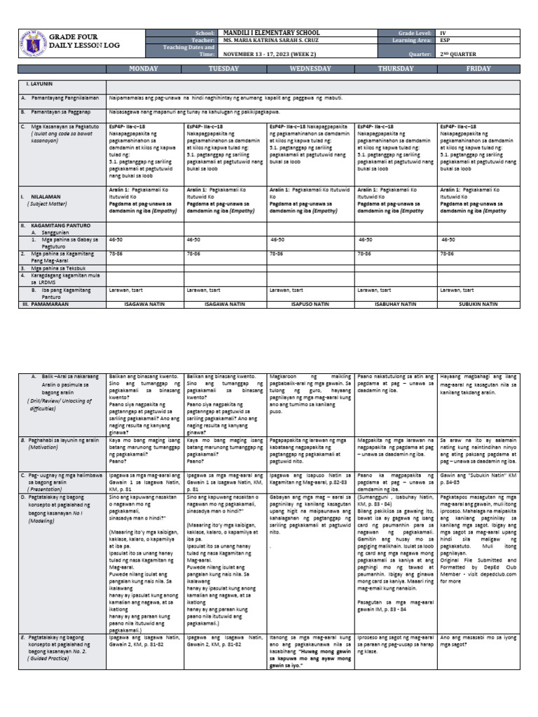 DLL - Esp 4 - Q2 - W2 | PDF