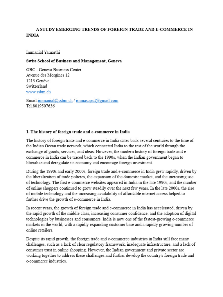 A Study Emerging Trends of Foreign Trade and E-Commerce in India | PDF ...