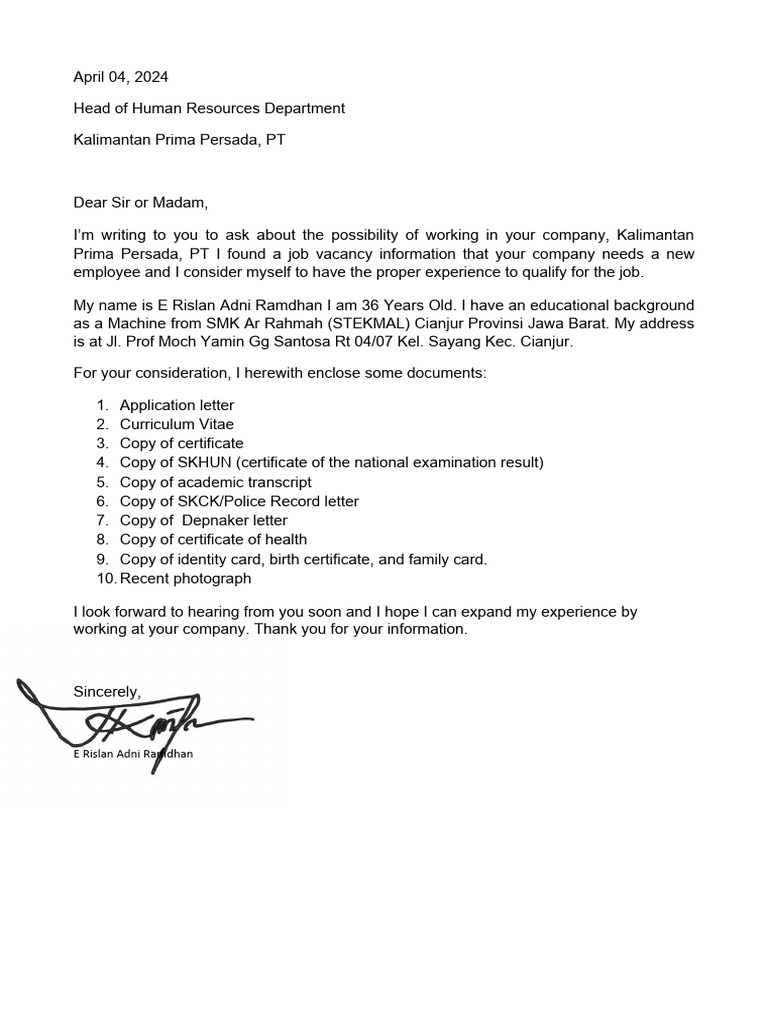 Job Application from Cianjur Candidate | PDF