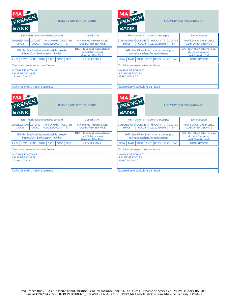 RIB de Ma French Bank - Informations clés | PDF | Paiements | Régulations