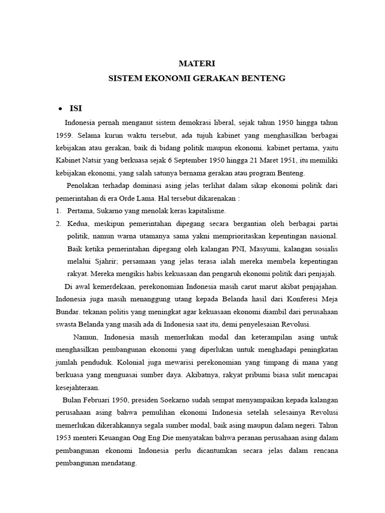 Sistem Ekonomi Gerakan Benteng PDF Ilmu Sosial