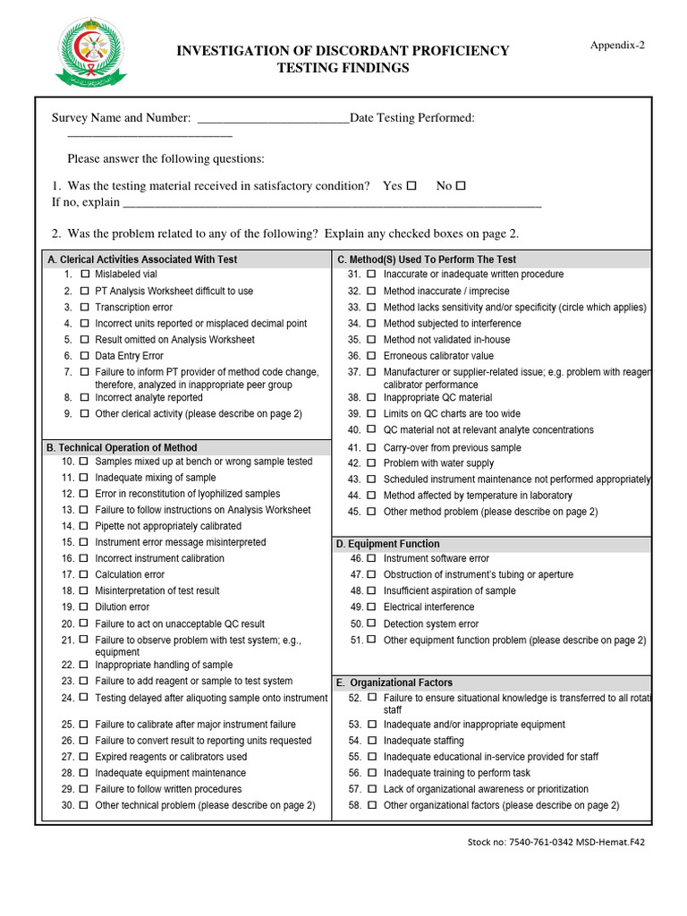 AOP-009 INVESTIGATION OF DISCORDANT PROFICIENCY TESTING FINDINGS ...