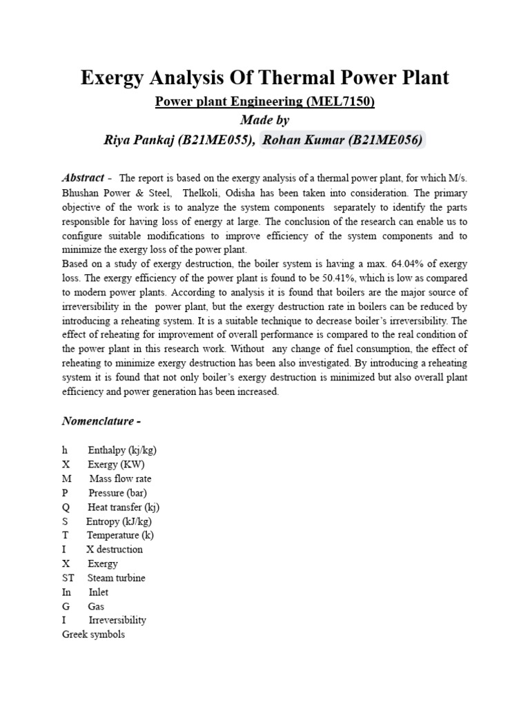Exergy Analysis of Thermal Power Plant | PDF | Exergy | Boiler