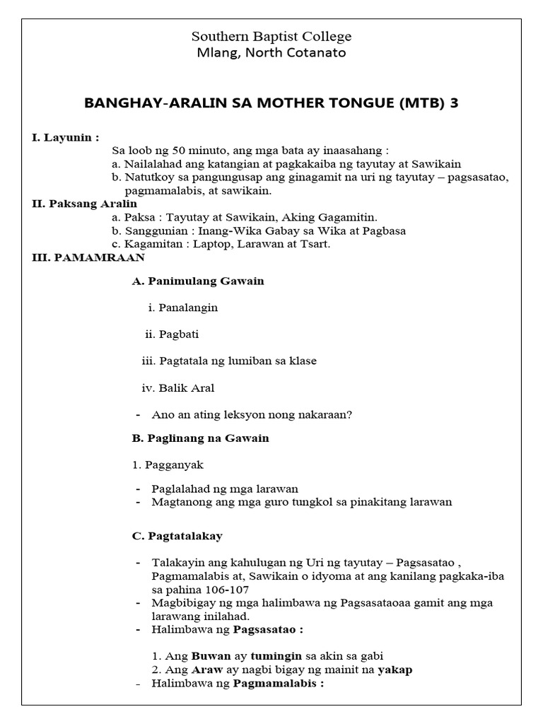 Lesson Plan in MTB 3 | PDF