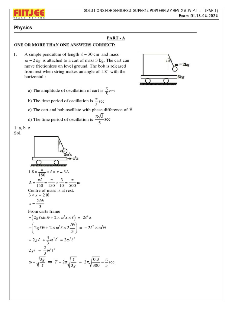 Physics Exam Solutions for Seniors 2024 | PDF | Collision | Torque