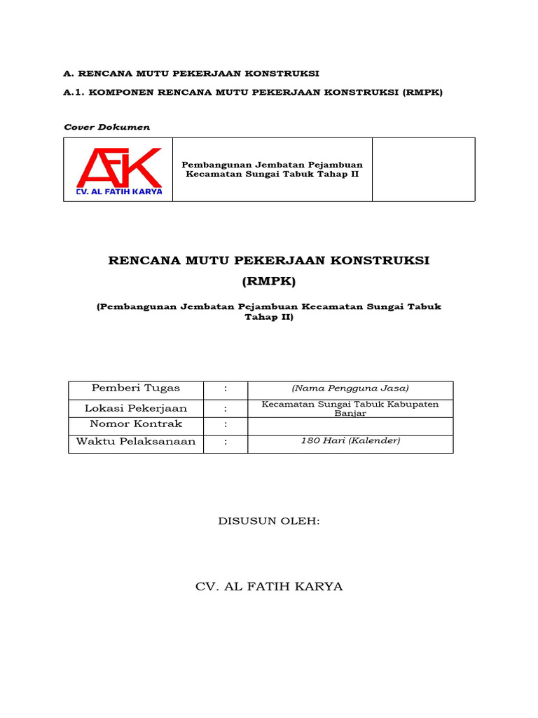 Rencana Mutu Pekerjaan Konstruksi Jembatan | PDF | Teknologi & Rekayasa