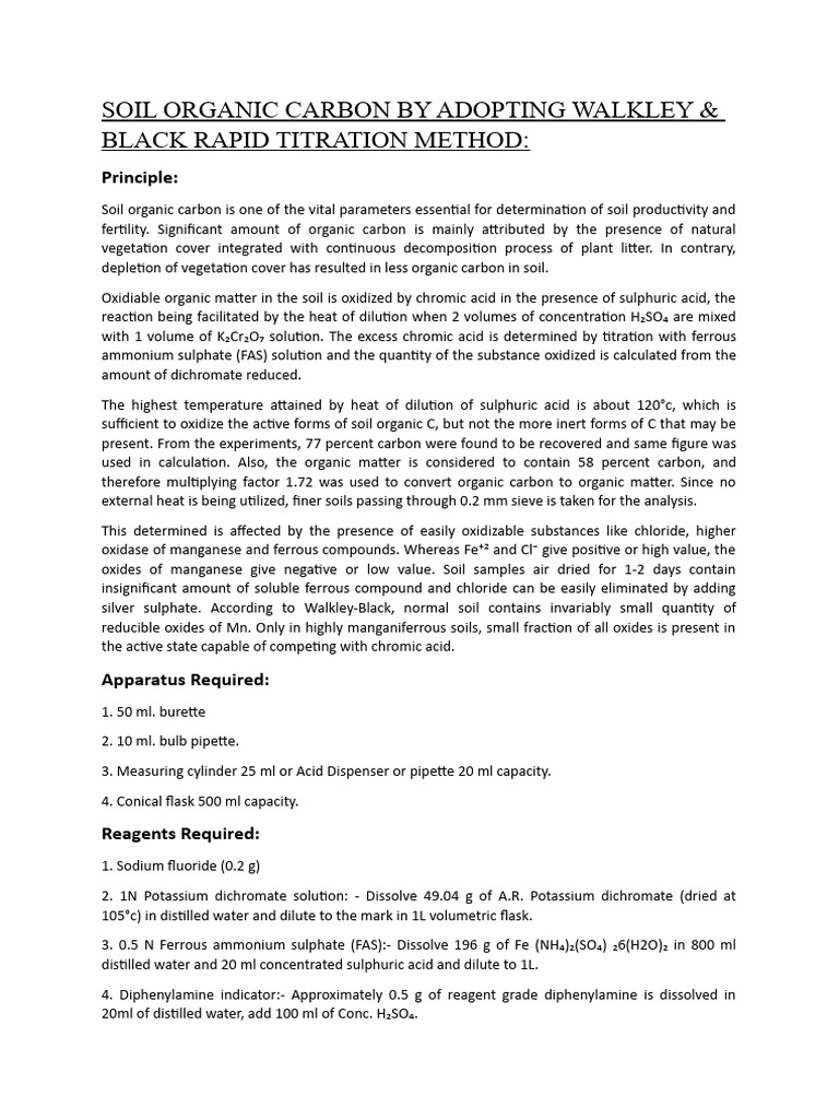 Soil Organic Carbon by Adopting Walkley | PDF | Climate Change ...
