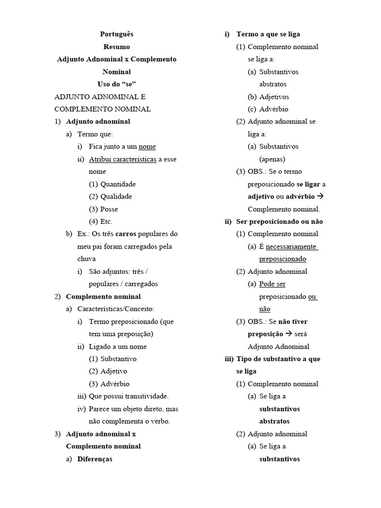 5. Português - Adjunto adnominal x Complemento nomial e Uso da palavra ...