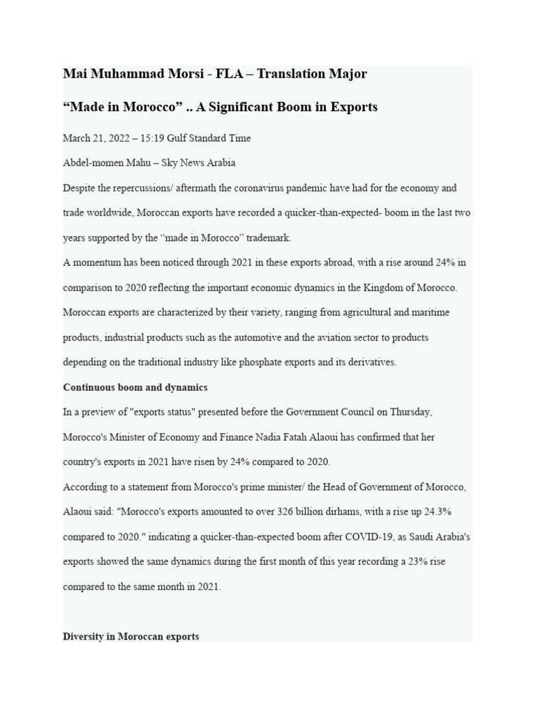 Economic Translation Made in Morocco | PDF | Balance Of Trade | Morocco