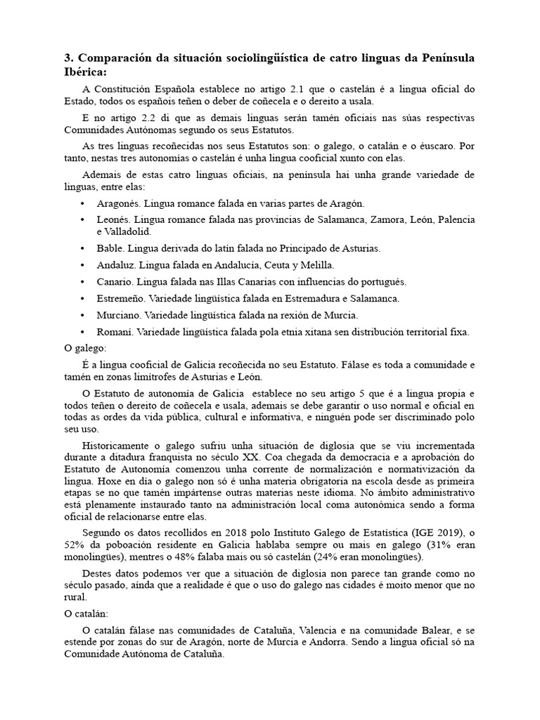 Comparación Da Situación Sociolingüística de Catro Linguas Da Península ...