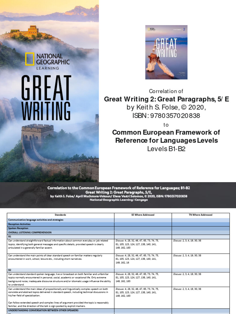 GreatWriting 5E - Level 2 - CEFR Correlations | PDF | Essays | Speech