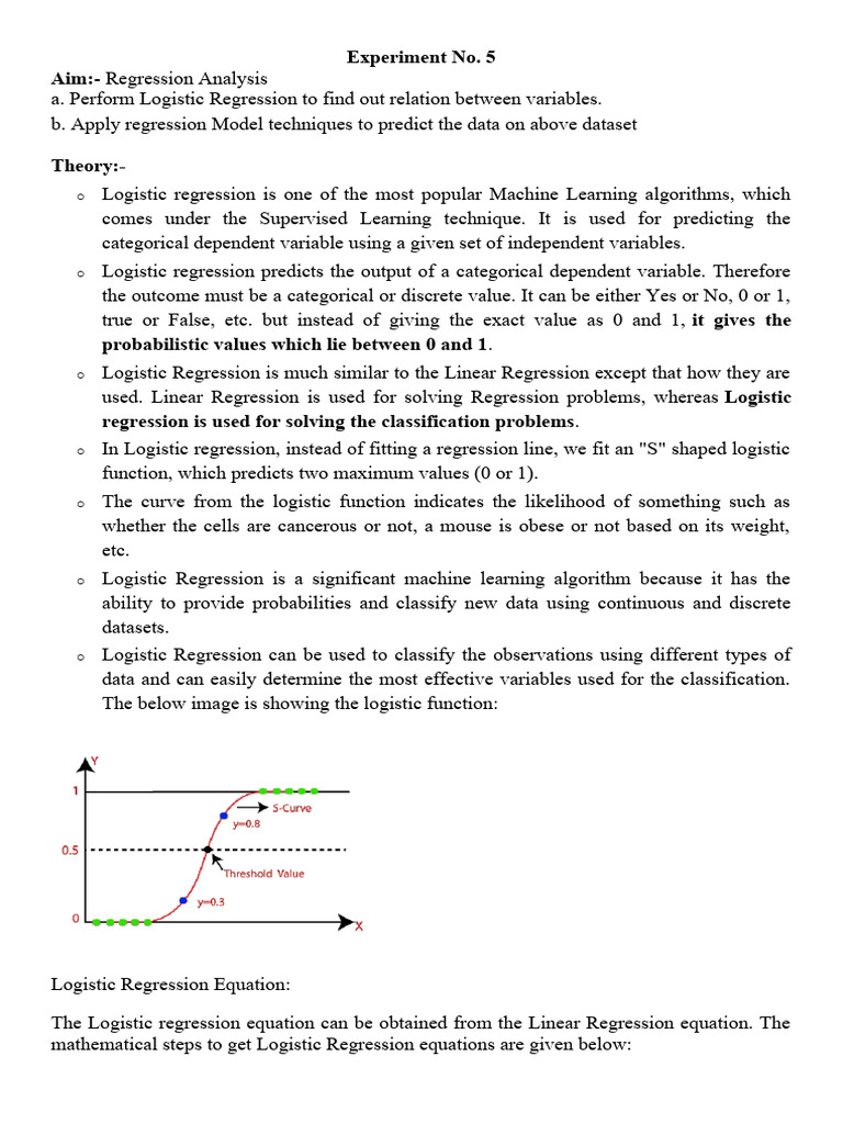 Expt 5 & 6 Ai DS | PDF | Logistic Regression | Regression Analysis