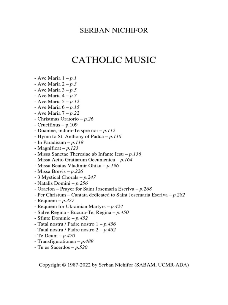Serban Nichifor Catholic Music | PDF