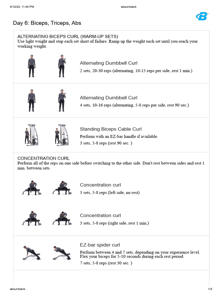 Biceps Workout: Curls and Techniques | PDF | Weight Training | Strength ...