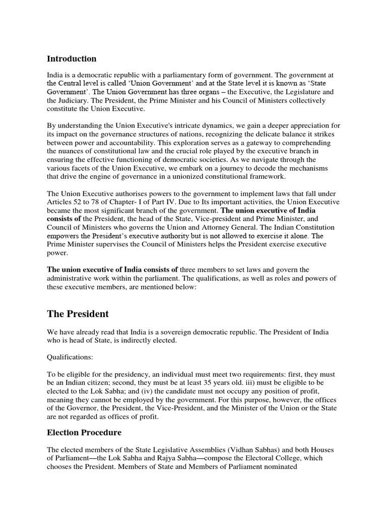 Constitution Project On Union and State Executives | PDF | Cabinet ...