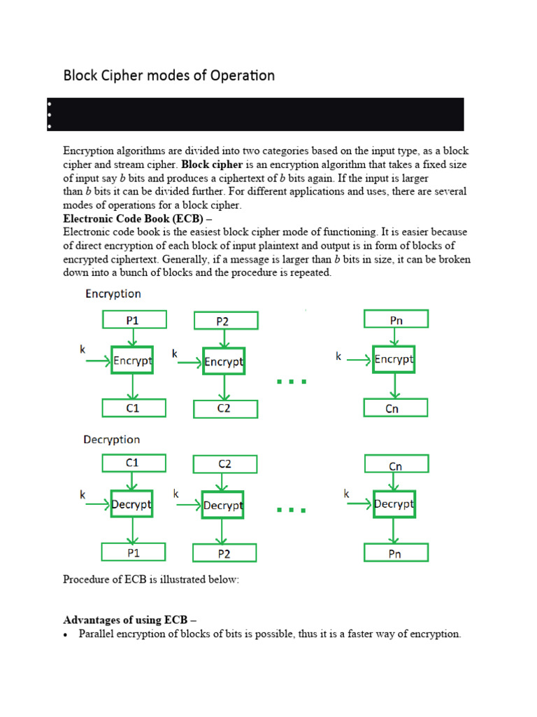 Block Cipher Modes of Operation | PDF | Transport Layer Security ...