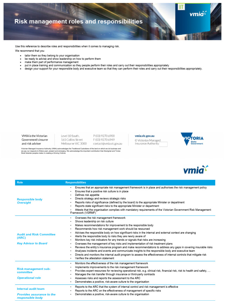 VMIA Risk Management Framework Guide | PDF | Internal Control | Risk ...