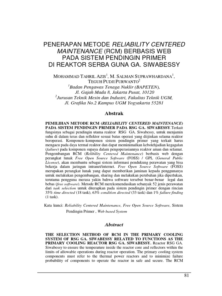 RCM Berbasis Web untuk Sistem Pendingin RSG-GAS | PDF | Teknologi ...