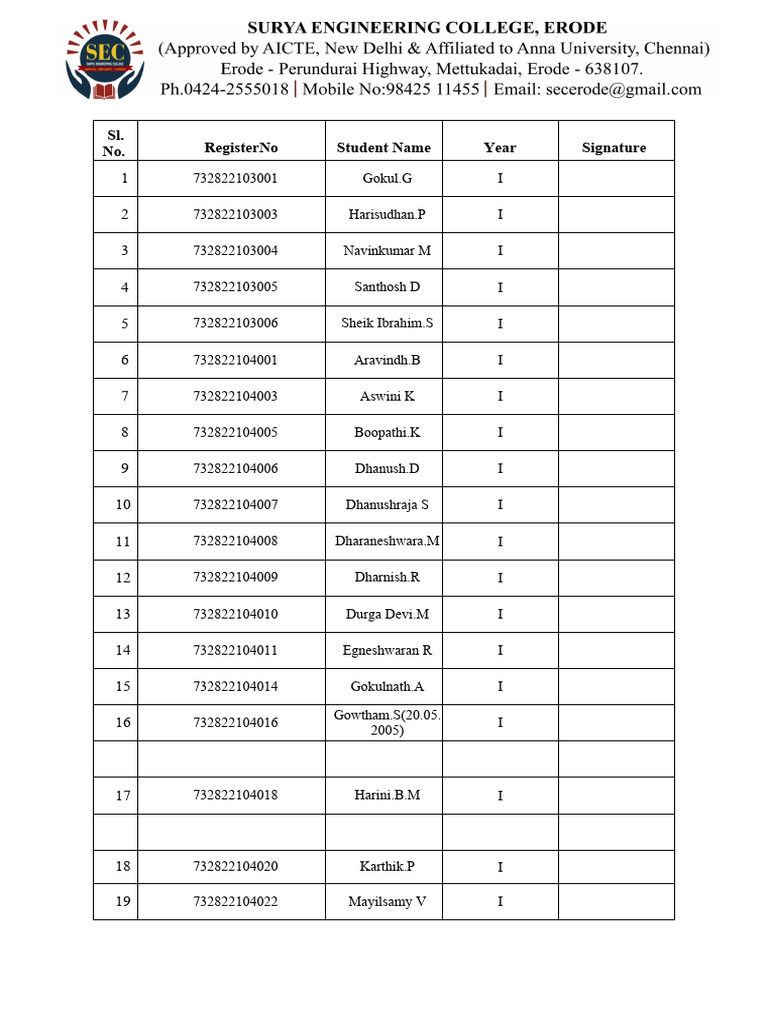 First-Year Student Register | PDF