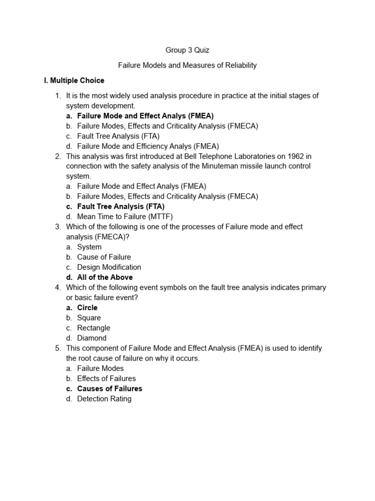 Quiz 3 Reliabeng Questions | PDF | Reliability Engineering | Systems ...