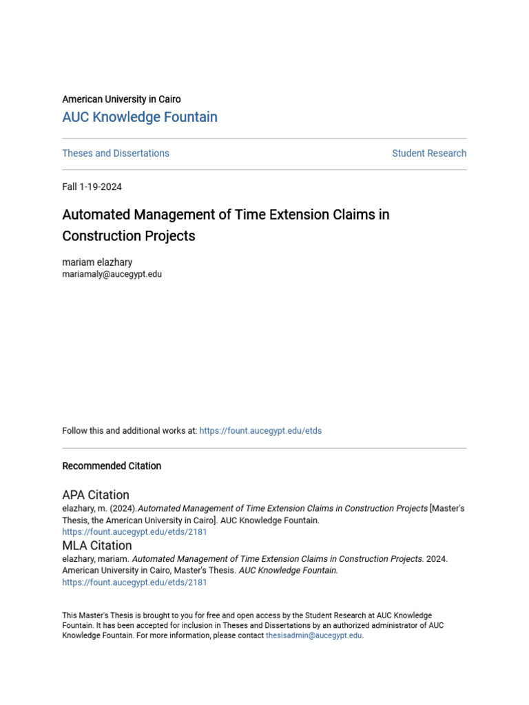 Automating Time Extension Claims in Construction | PDF | General ...