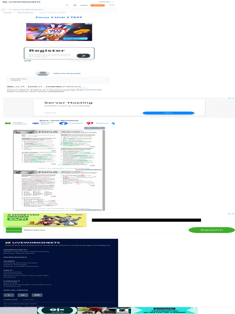 Focus 2 Unit 3 Test Live Worksheets Download Free Pdf Cyberspace
