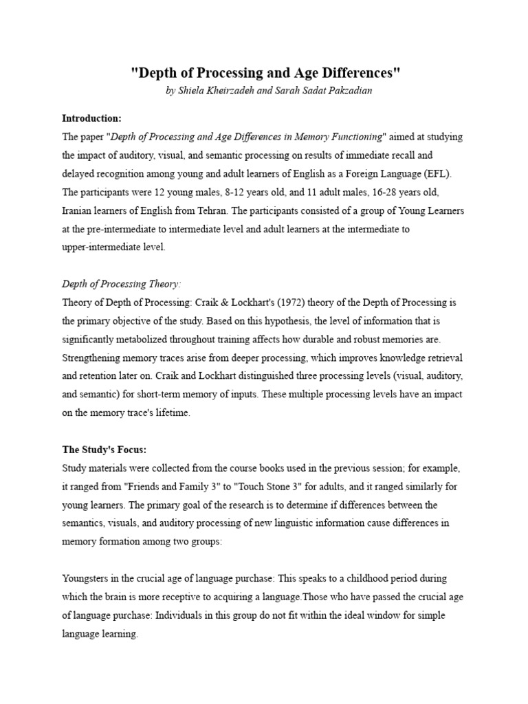 Depth of Processing in EFL Learners | PDF | Learning | Memory
