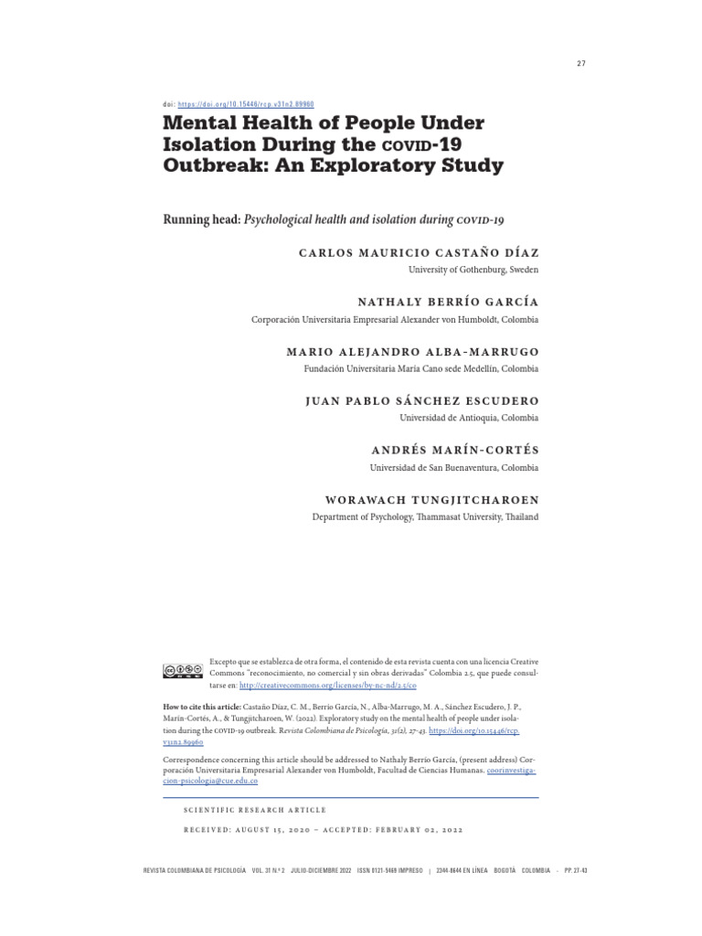 Mental Health Impact of COVID-19 Isolation | PDF | Mental Disorder ...