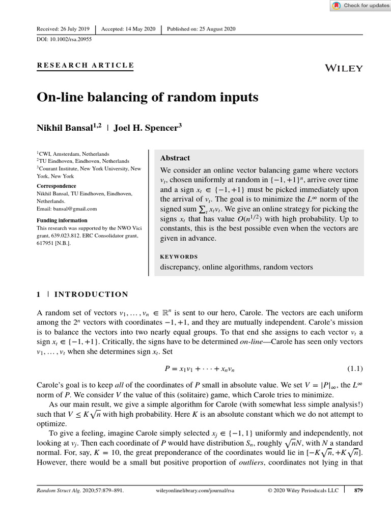 Online Balancing of Random Inputs | PDF | Function (Mathematics) | Theorem