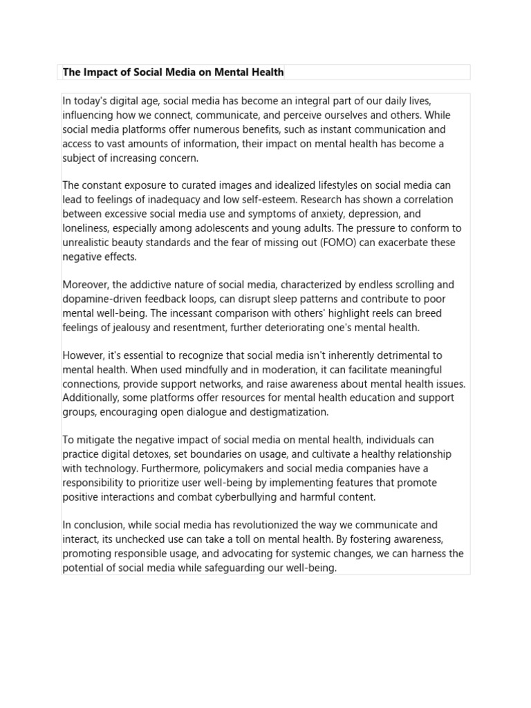 Social Media's Dual Impact on Mental Health | PDF | Social Science ...