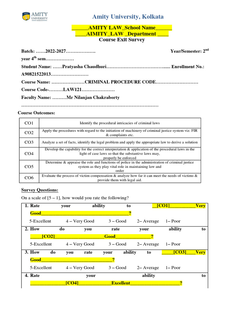 Course Exit Survey: Criminal Procedure | PDF | Justice | Crime & Violence