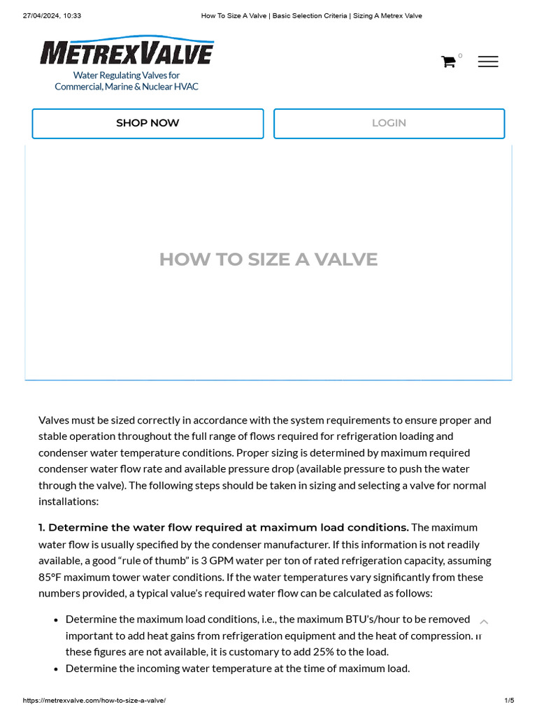 How To Size A Valve Basic Selection Criteria Sizing A Metrex Valve