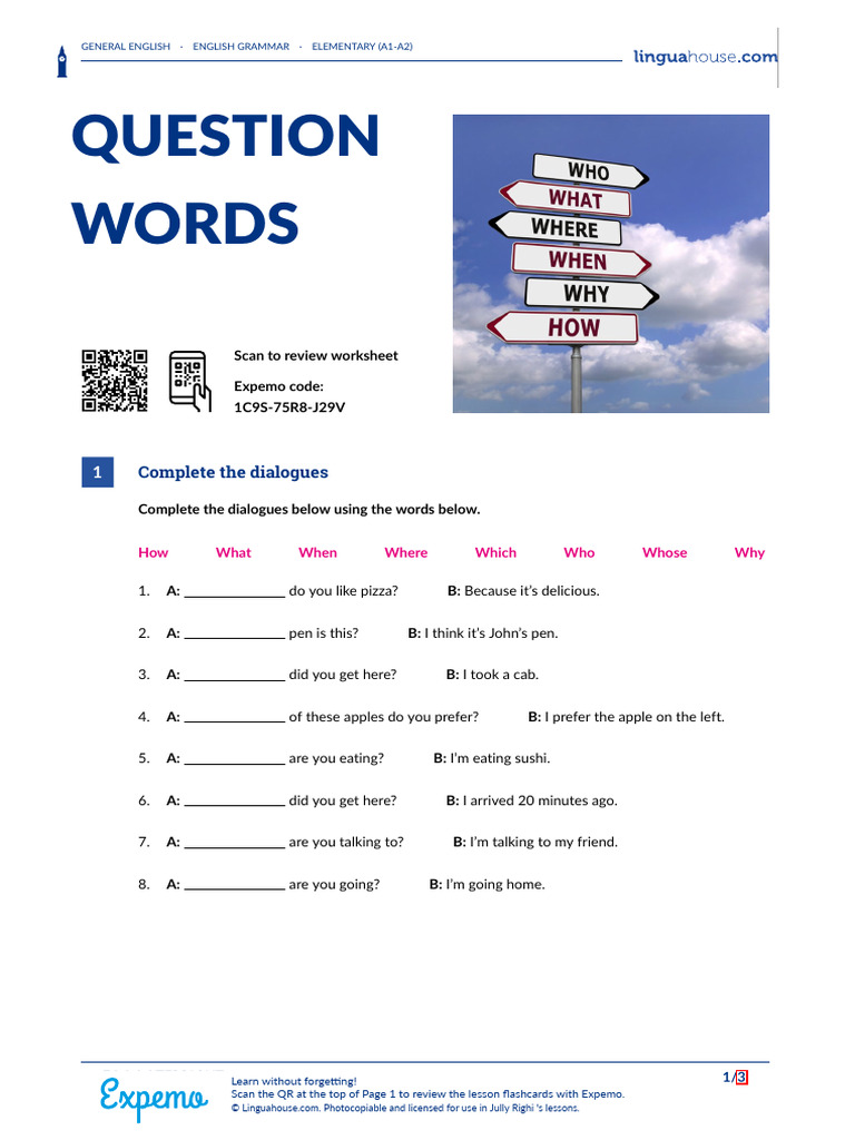 English Question Words Worksheet | PDF