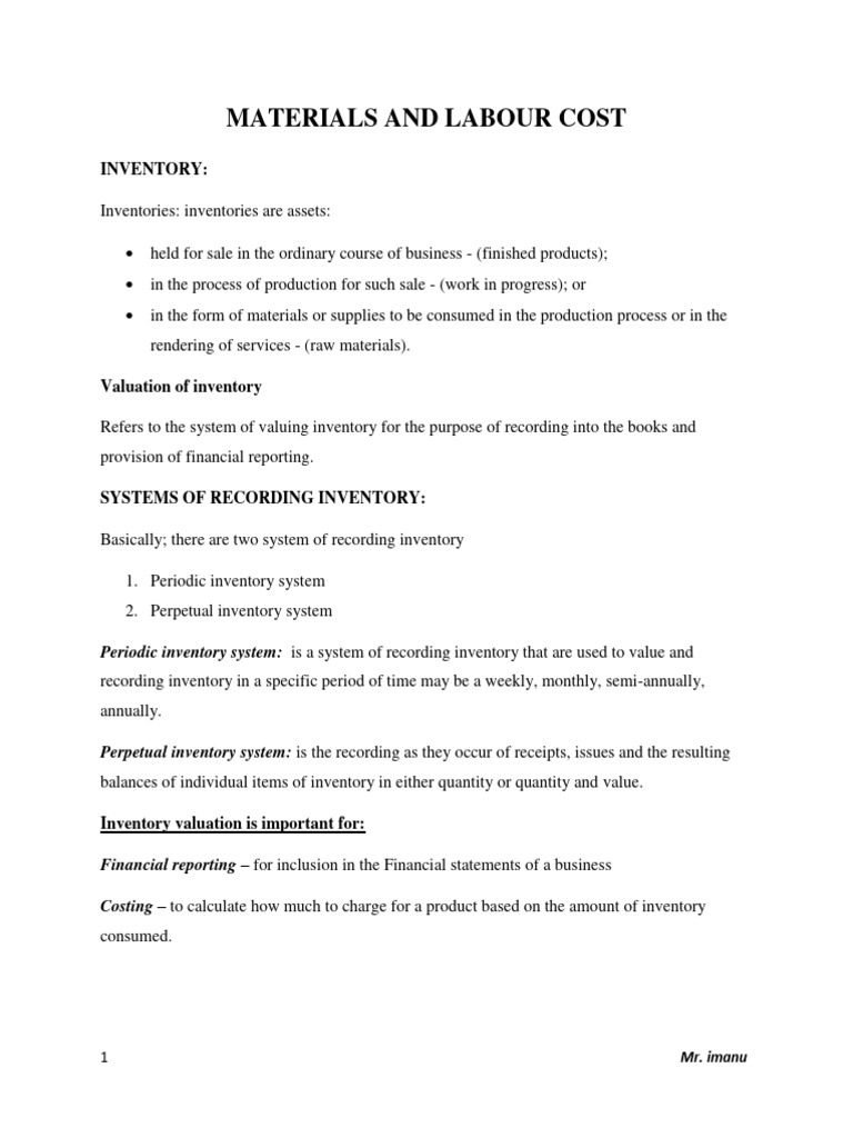 Material and Labour Cost Calculation Guide | PDF | Overtime | Inventory
