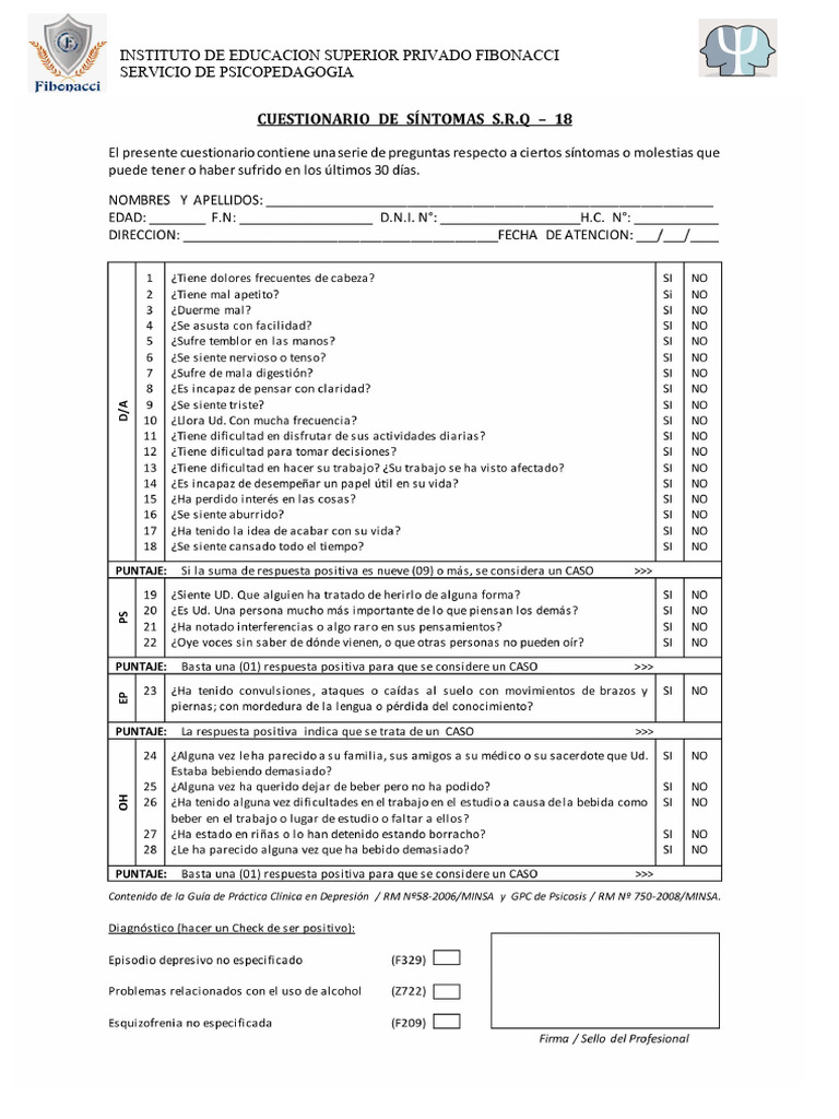 Cuestionario SRQ - Adultos | PDF | Ciencias sociales