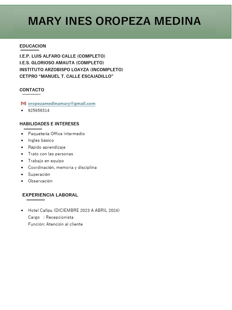 CVMARY | PDF | Crecimiento personal y profesional | Artes del Lenguaje ...