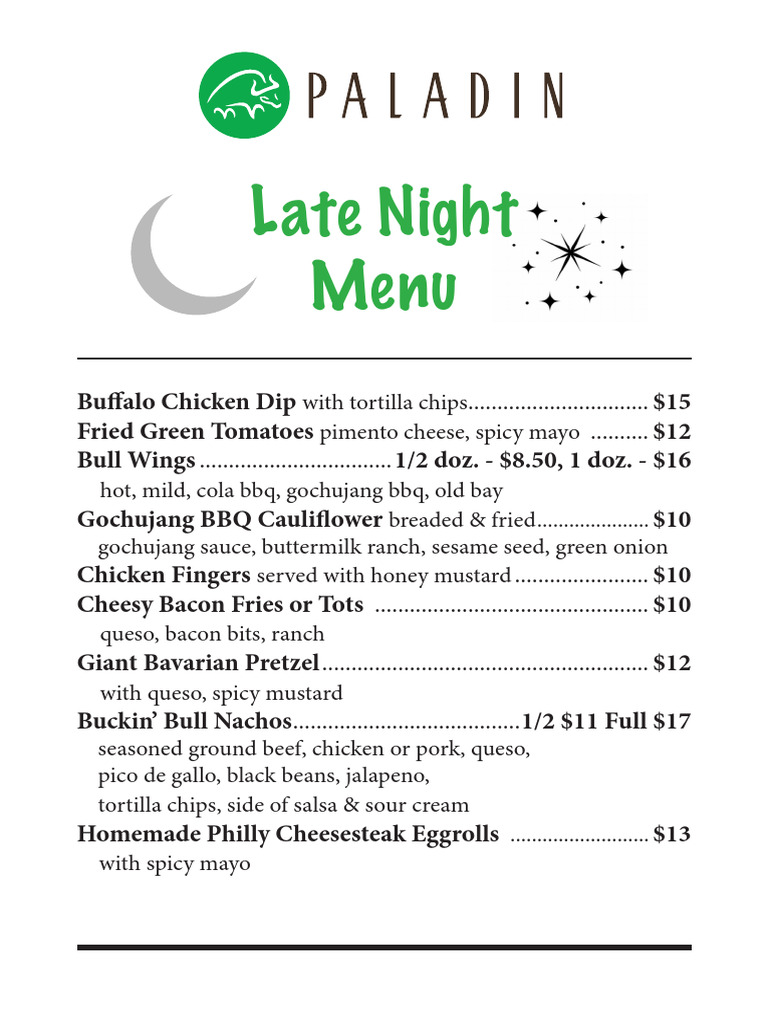 Late-Night-Menus-Paladin-1 | PDF