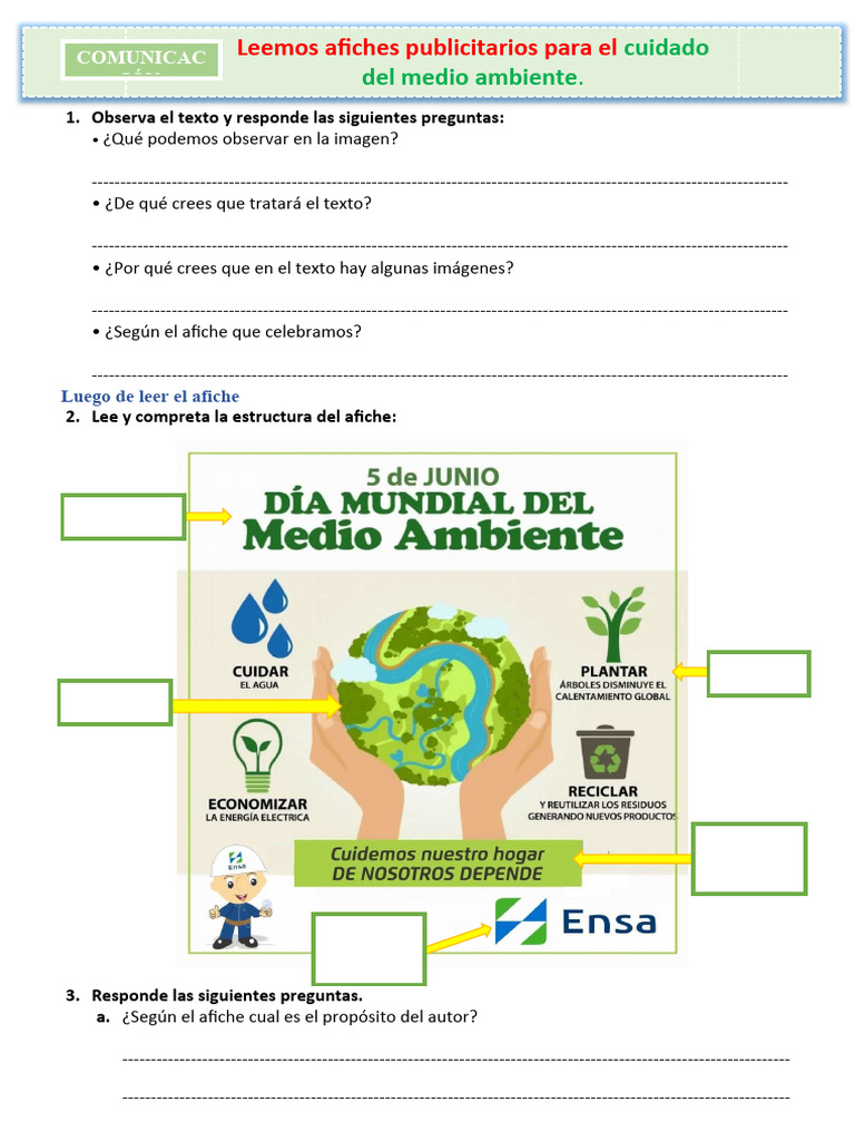 D1 A1 FICHA COM. Leemos afiches publicitarios para el cuidado del medio ...