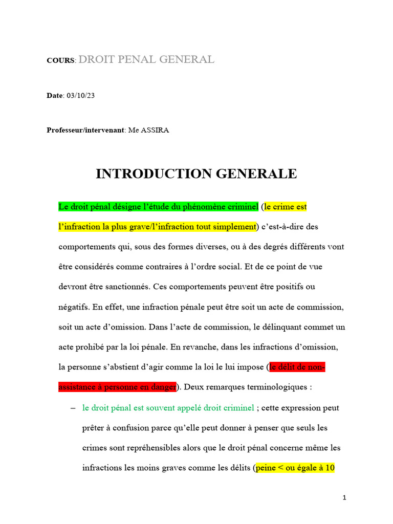 Cours de Droit Pénal Général L2 | PDF | Crimes | Crime et violence