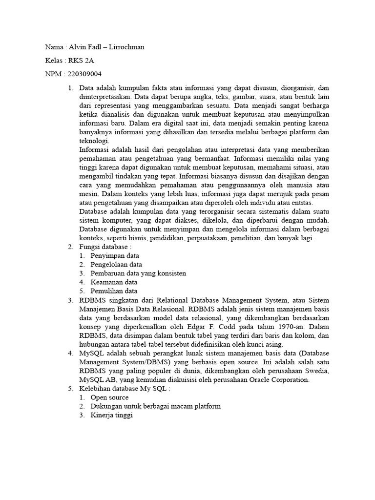 Pengertian Dan Fungsi Database Mysql Pdf