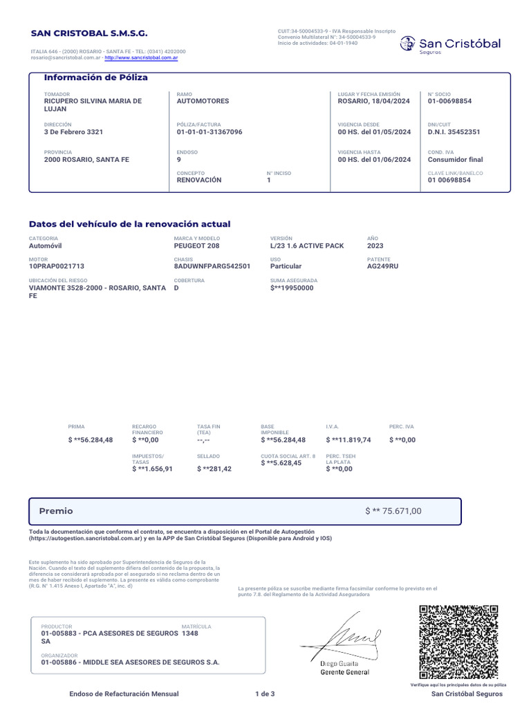 Póliza Automotor San Cristóbal 2024 | PDF