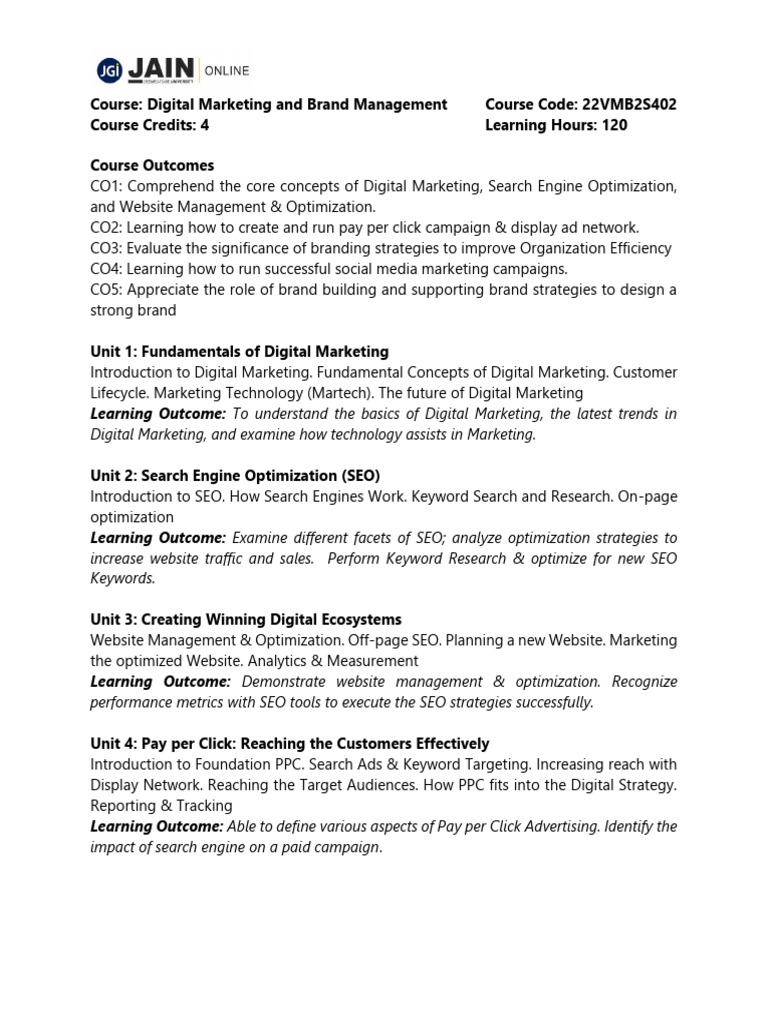 22vmb2s402 Digital Marketing And Brand Management Pdf Brand