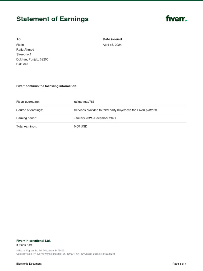 Statement of Earnings | PDF | Finance & Money Management | Law