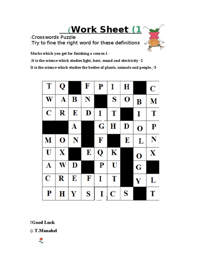 Crossword Puzzle Definitions Worksheet | PDF