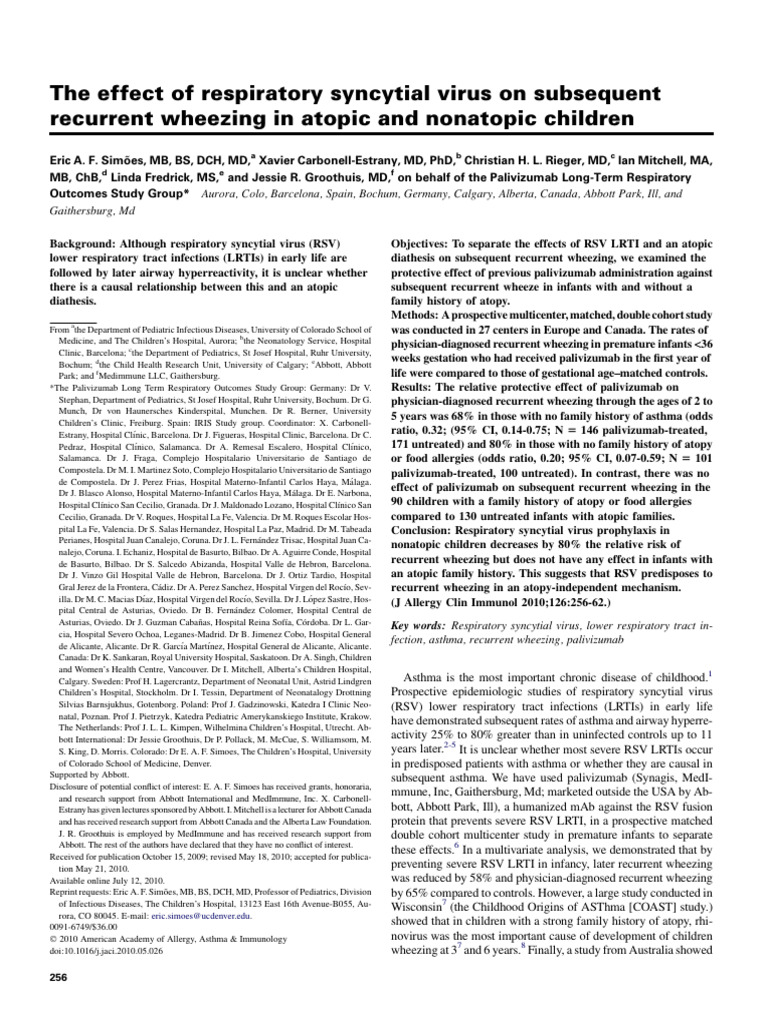 RSV Impact on Wheezing in Children | PDF | Diseases And Disorders ...
